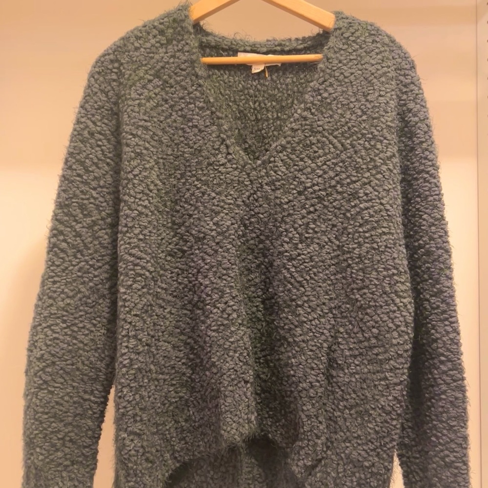 Lovestitch Cozy Textured Teal V-Neck Sweater